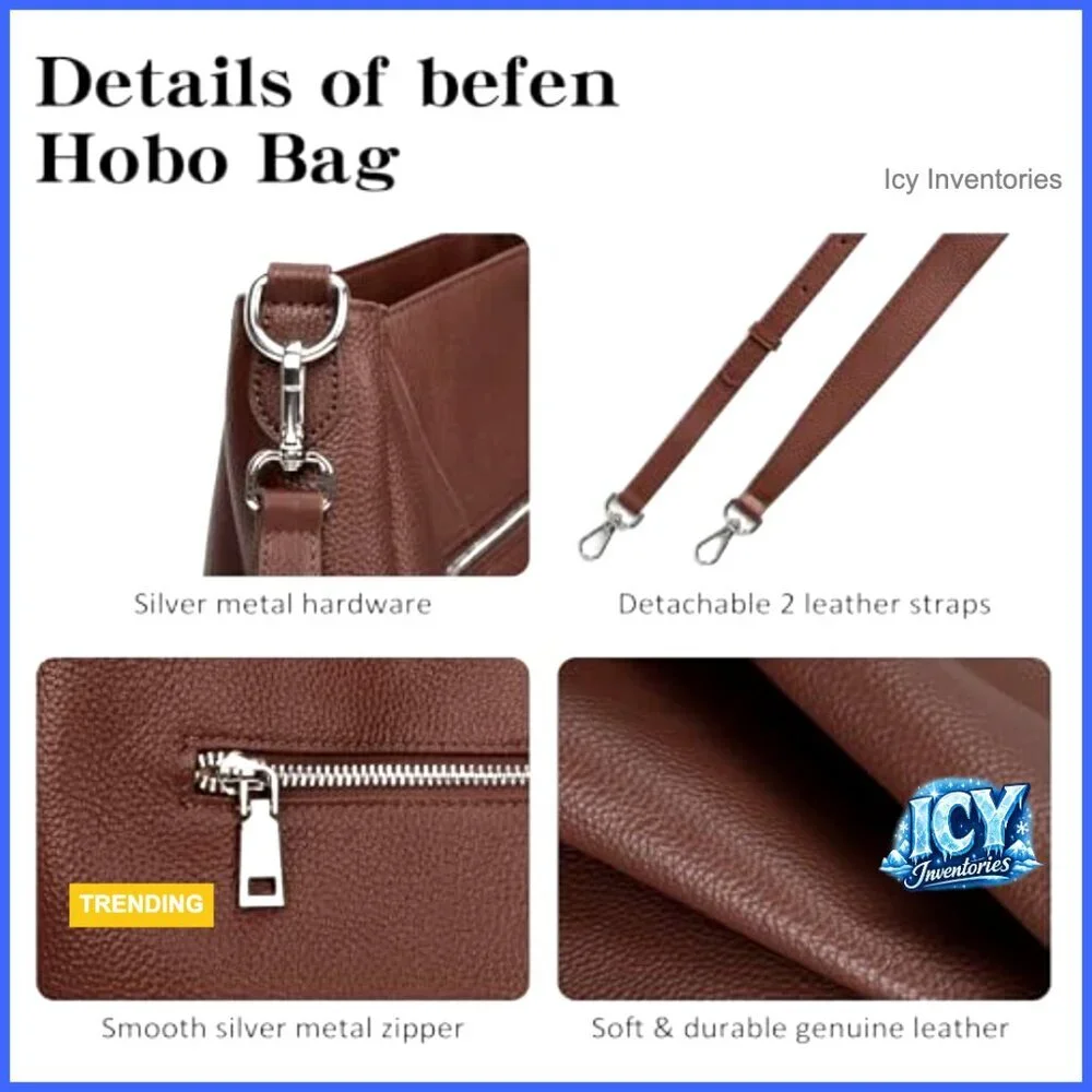 Genuine Leather Hobo Bag with Adjustable Crossbody Strap